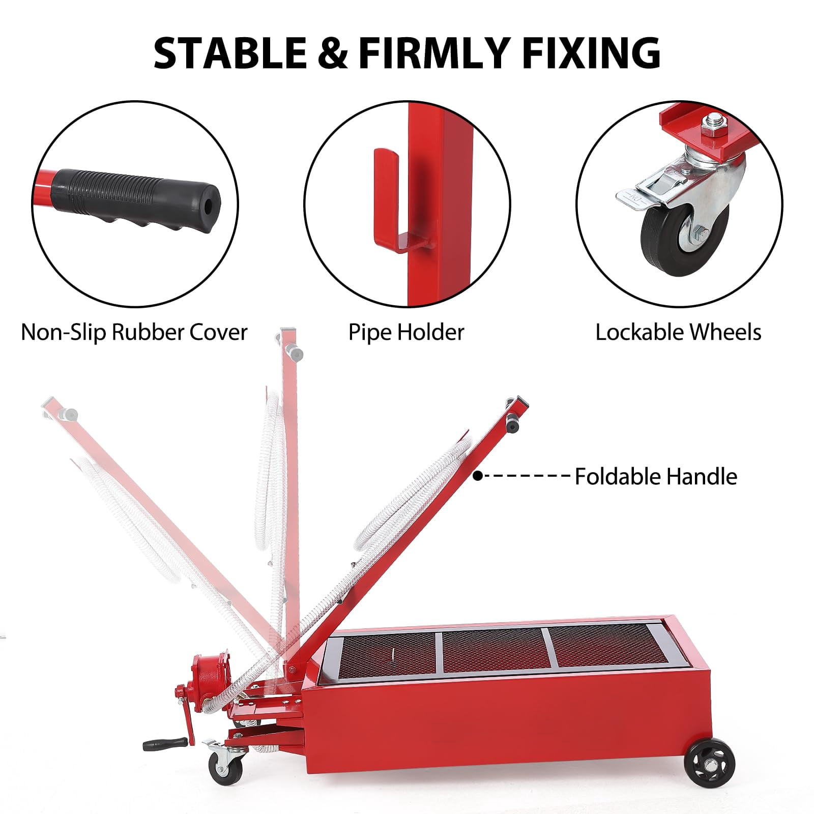 20 gal Oil Drain Pan Oil Drain Tank, 76 L Low Profile Oil Drain Pan, Large Capacity Oil Change Pan with Manual Pump & T Foldable Hand and Wheels, 8 ft Hose Oil Drain Cart for Car, SUV, Trucks