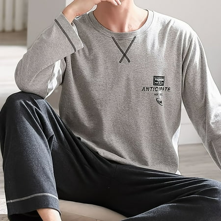 

Men‘s Cotton Comfortable Crewneck Long Sleeve T-shirts & Pants Pajama Sets Men‘s Sleepwear