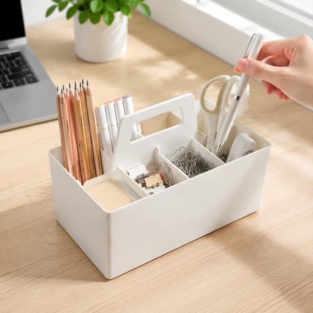 Fufafayo Multi-Compartment Desk Organizer Caddy Portable Plastic Storage Caddy Handle Office Supplies Makeup Organizer for Desk Classroom Home
