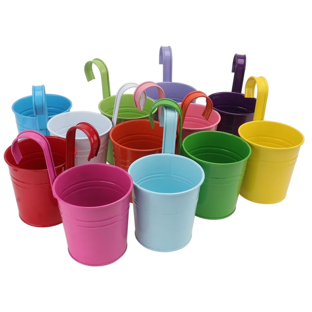 WHAMVOX 12Pcs Iron Flower Buckets for Outdoor Decorative Use in Gardens and Courtyards