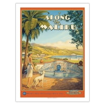 Along the Malibu - California Coast Highway - Motorcoach Touring Company - Vintage Travel Poster by Kerne Erickson - Fine Art Matte Paper Print (Unframed) 24x32in