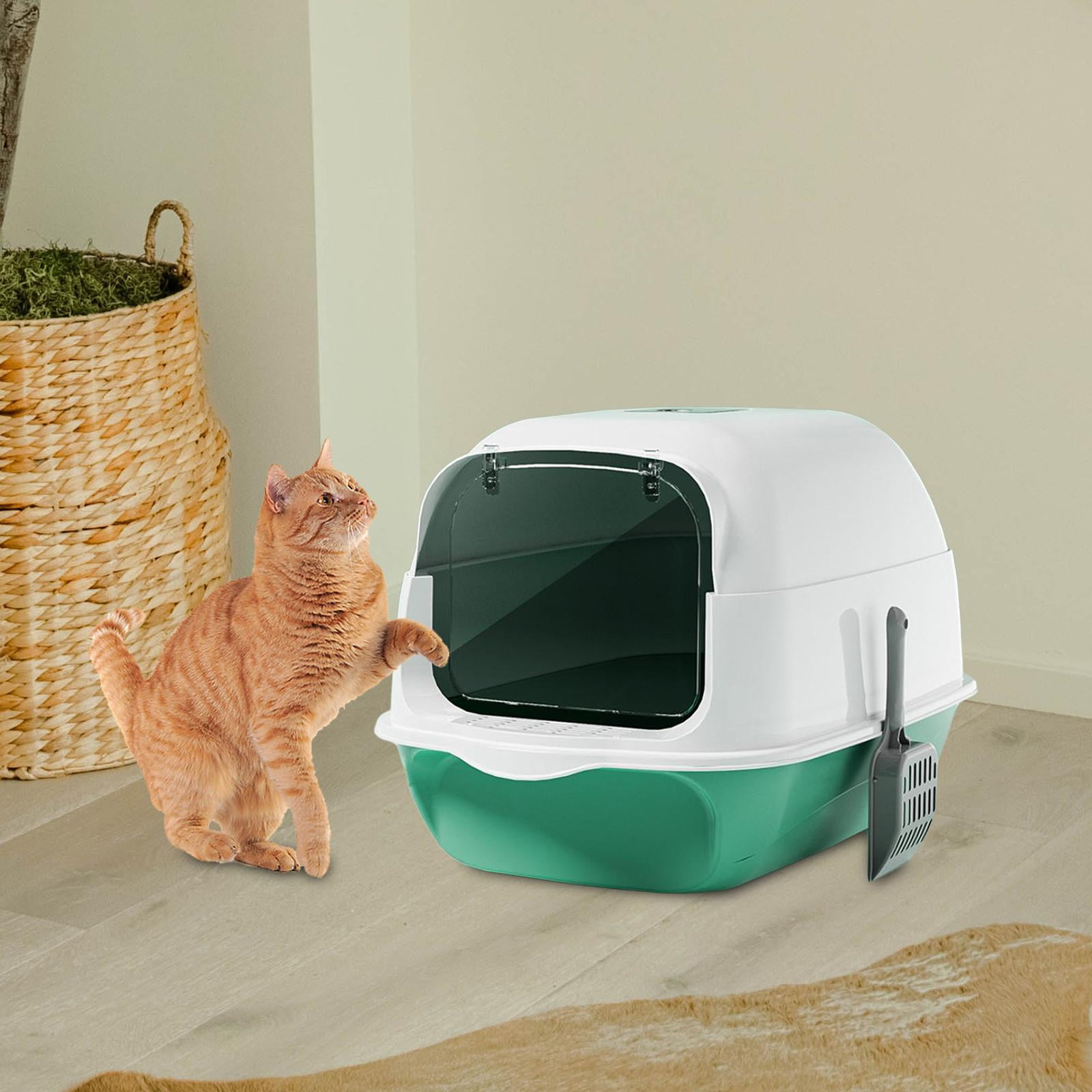 Hooded Cat Litter Box with Door Enclosed and Covered Cat Toilet Kitten Potty Green