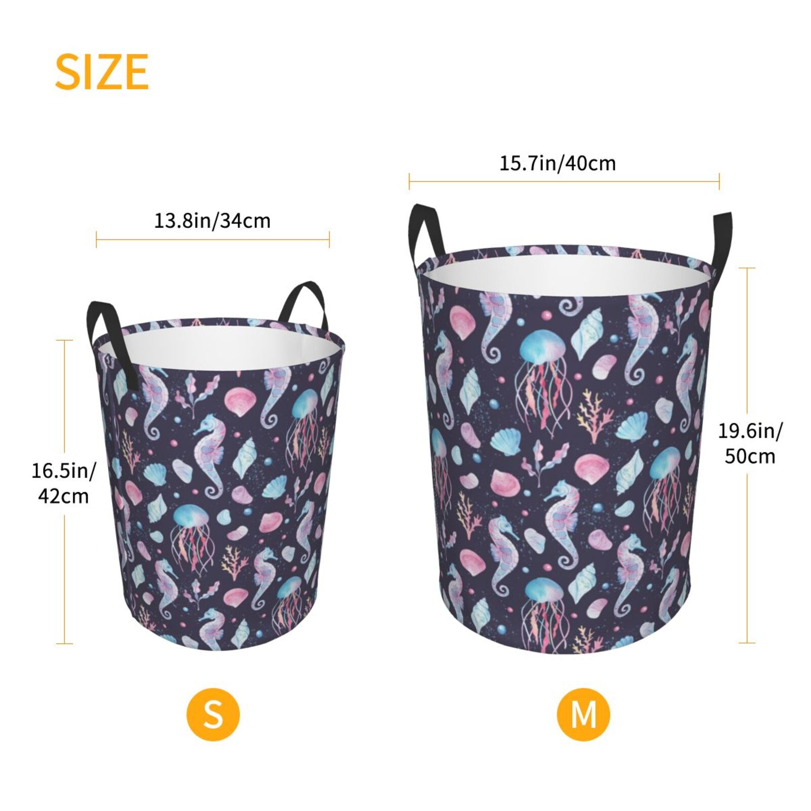 Large Laundry Basket with Handles - Watercolor Marine Animals Kids Baby Dirty Clothes Laundry Hamper for Bedroom Aesthetic