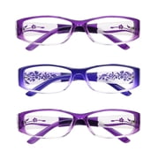 Eyebogo Kaylee Value 3-Pack Women Rectangular Reading Glasses, Purple/Kaylee/Olivia/Francesca,+2.50