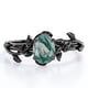 thumbnail image 1 of JeenMata Inspirado en la Naturaleza: Ágata Verde Musgo Ovalada de 1,3 ct, Anillo de Compromiso con Engaste de 4 Puntas, Baño de Oro Negro de 18 K sobre Plata, 1 of 5
