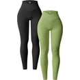 thumbnail image 1 of Women's 2 Piece Yoga Leggings Ribbed Seamless Workout High Waist Cross Over Athletic Exercise Leggings, 1 of 1