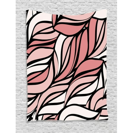 Coral Wall Hanging Coral Tapestry, Digital Curving Mix Twisted Forms with Tangled Lines Knotty Color Illustration Image Print, Wall Hanging for Bedroom Living Room Dorm Decor, Coral, by Ambesonne ()