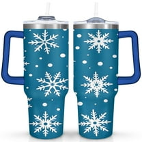 Blue White Snowflakes 40 Oz Tumbler with Handle Lid and Straw Stainless Steel Double Walled Vacuum Insulated Cup Merry Christmas Gifts Tumbler for Women Men Friends Outdoor Indoor