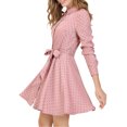 thumbnail image 4 of INSPIRE CHIC Women's Polka Dots Long Sleeve A Line Button up Belted Shirt Dress XL Pink, 4 of 7