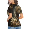thumbnail image 4 of Zufioo Palatial Gold Pattern Horse Print Women's Classic V-neck T-shirt, V-neck Short-sleeved Tops Home Wear, Suitable for Daily Life, Work, Outdoors-XX-Large, 4 of 8