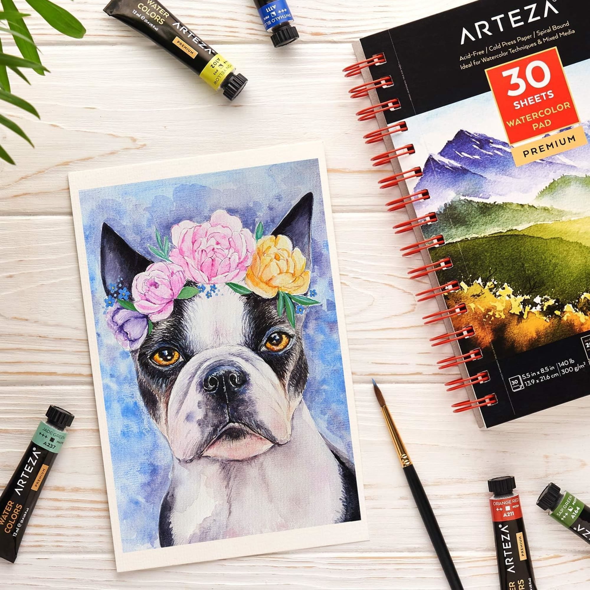 Arteza 5.5" x 8.5" Hardcover Watercolor Sketchbook, 30 Sheets, Set of 3