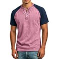 thumbnail image 2 of Henley Shirts for Men Summer Casual Crew Neck Raglan Short Sleeve Color Block Tops Dress Shirts, 2 of 5