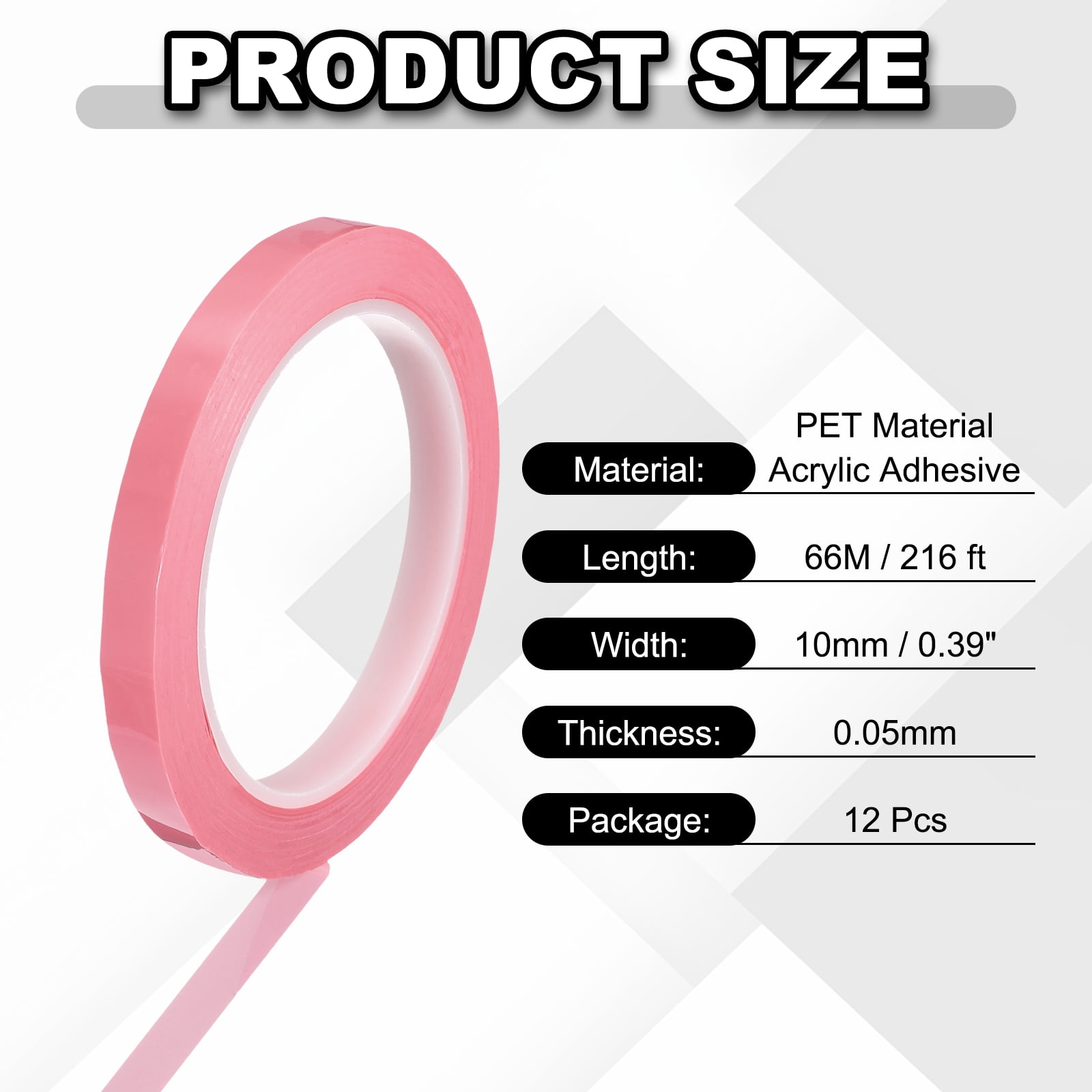 12 Rolls Tape, 0.4"x216ft Instruments Identification Tape Colored PET Adhesive for Steam Capacitors Circuit Boards Motors Electronic, Pink