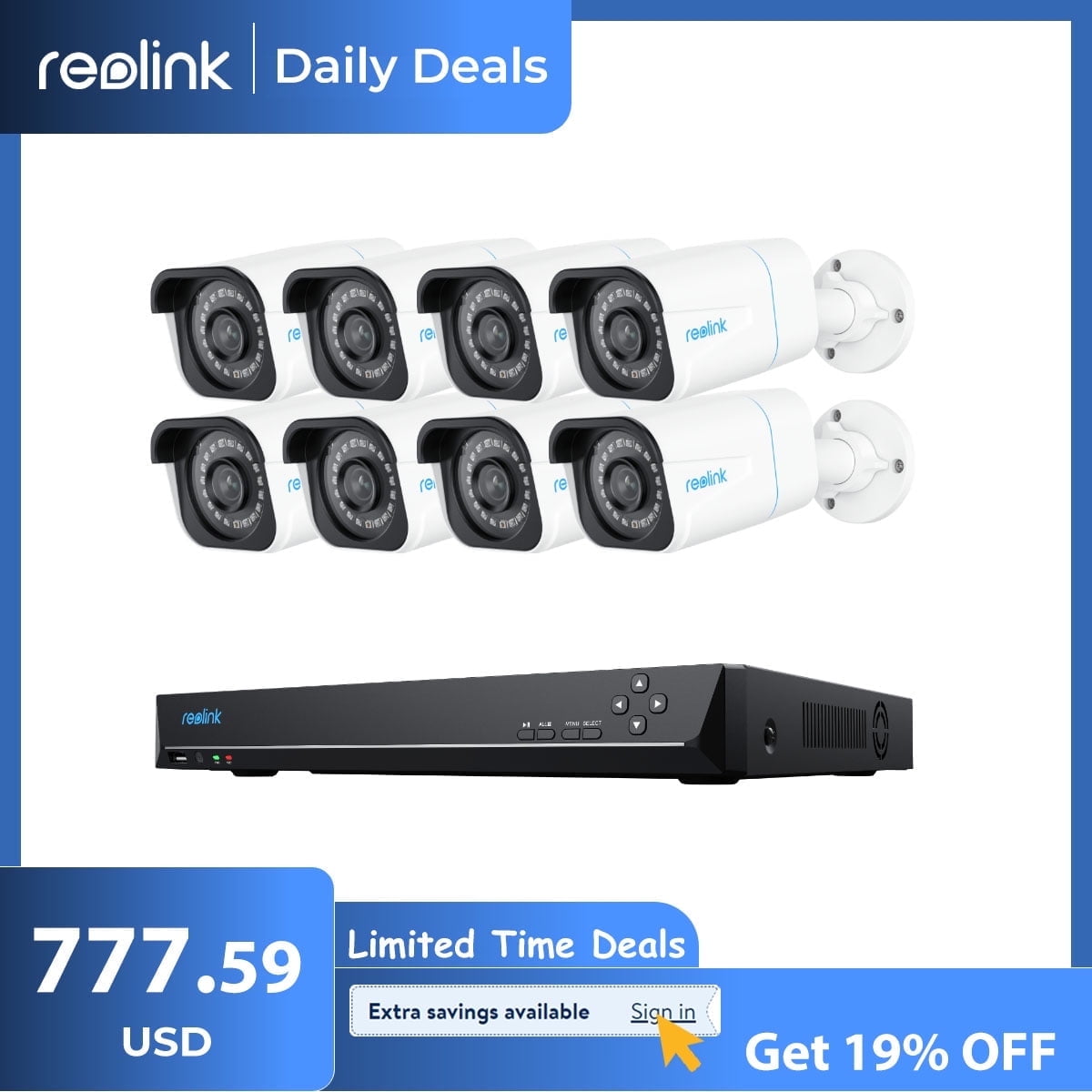 Reolink 4K 8MP Outdoor Security PoE Camera Wired System,16CH NVR 8pcs Cam Smart Detection,24-7Record