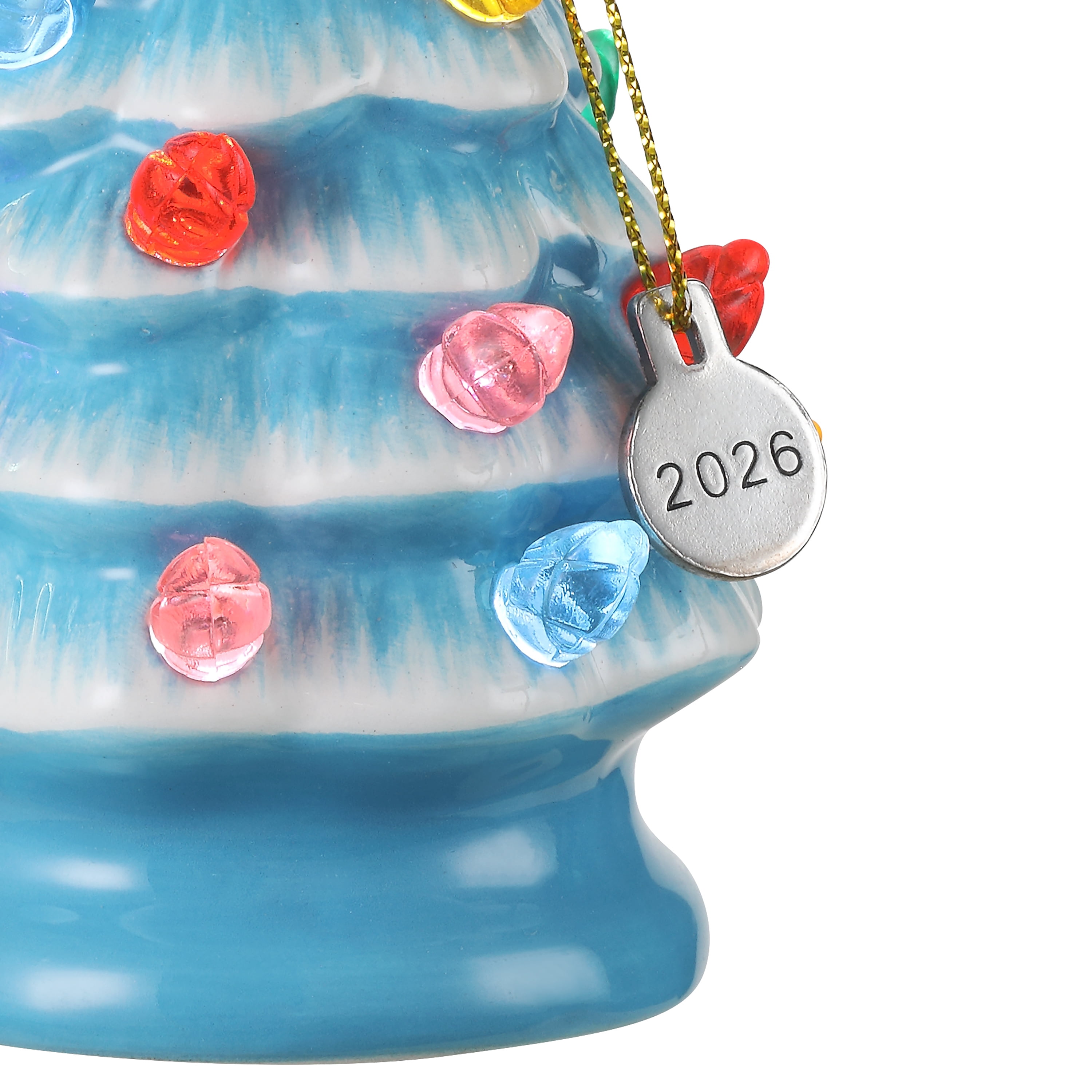Mr. Christmas 4" Nostalgic Ceramic Lit Tree Ornament Decoration, Light Blue