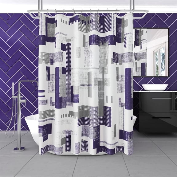 Modern Shower Curtain Set Polyster Shower Curtain for Bathroom Waterproof Geometric Purple White Shower Curtain with Heavy Duty Quality Bathroom Curtain for Hotels Bathtubs, 72x72 inch, Purple