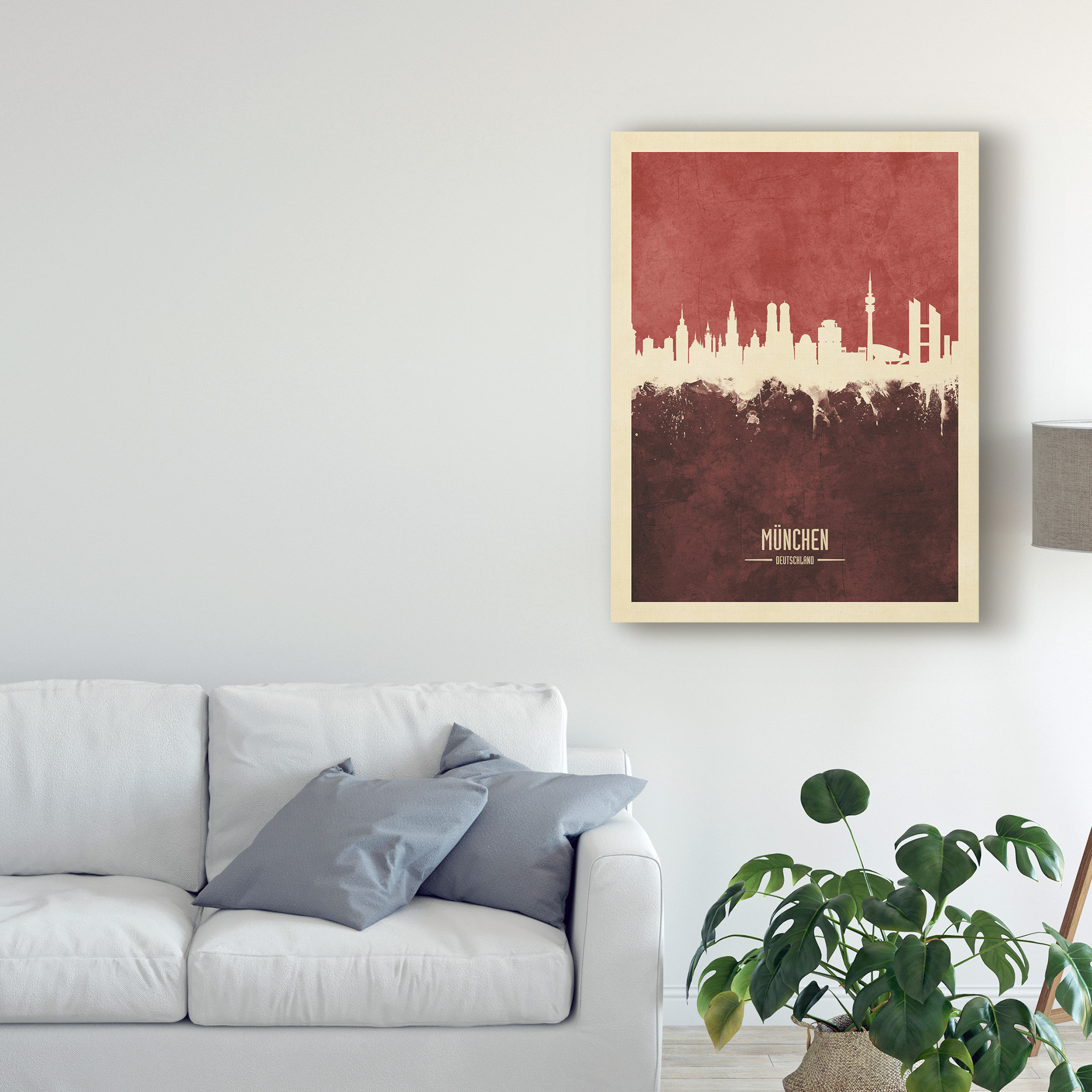 Trademark Fine Art 'Munich Germany Skyline Red II' Canvas Art by Michael Tompsett