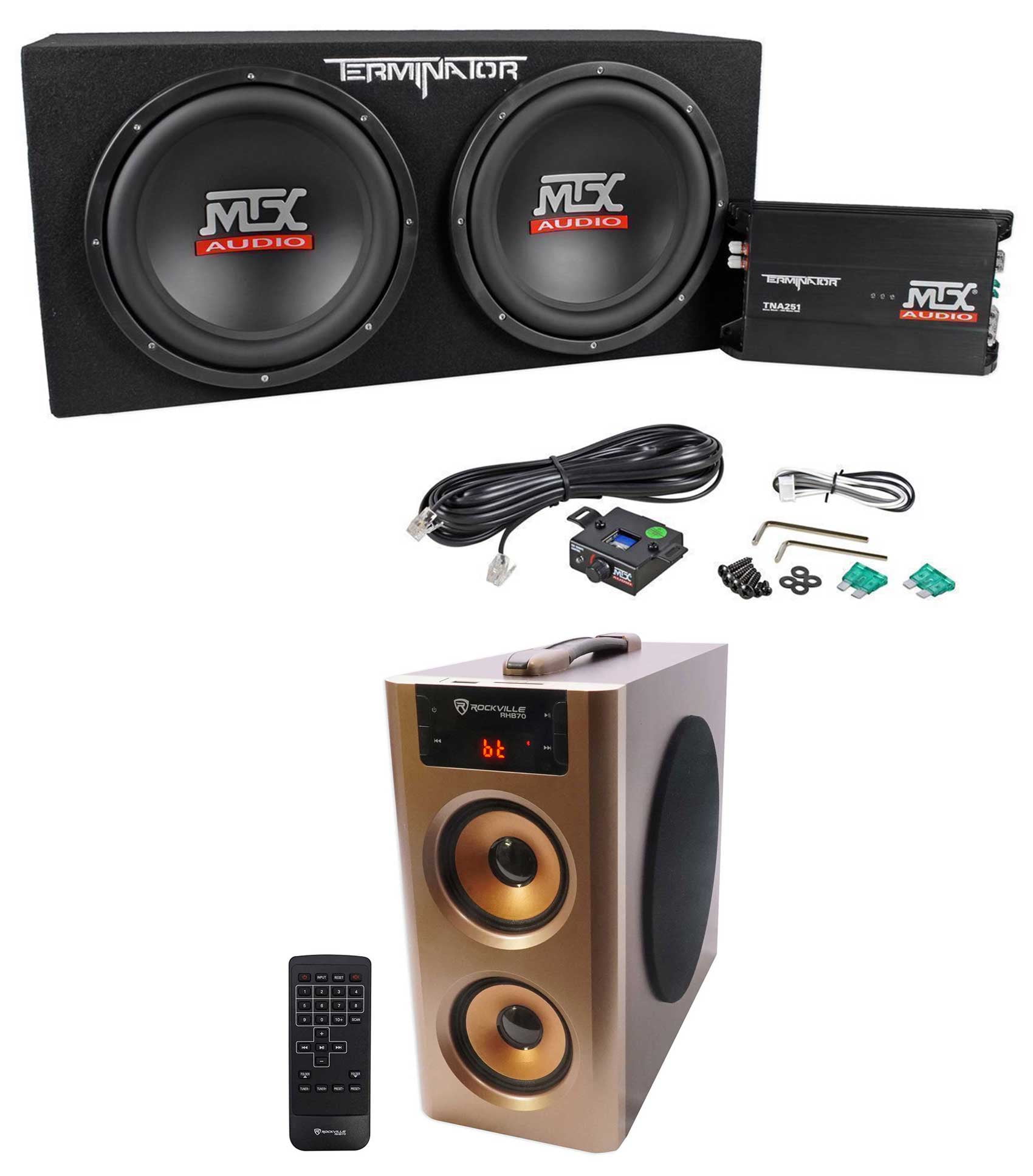 MTX Terminator TNP212D2 1200 Watt 2-Ohm Dual 12” Subwoofers+Box+Amp+Free Speaker