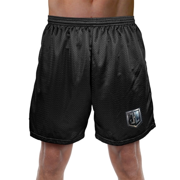 Justice League Movie Logo Mens Lined Mesh Shorts, Black, Small