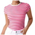 thumbnail image 1 of TSADFHJI Hauts et Robes d'Été Chemise Rayée Femmes Manches Courtes Col Rond T-Shirts pour Femmes Rayé Ajusté Tee Côtelé Extensible TTG, 1 of 7