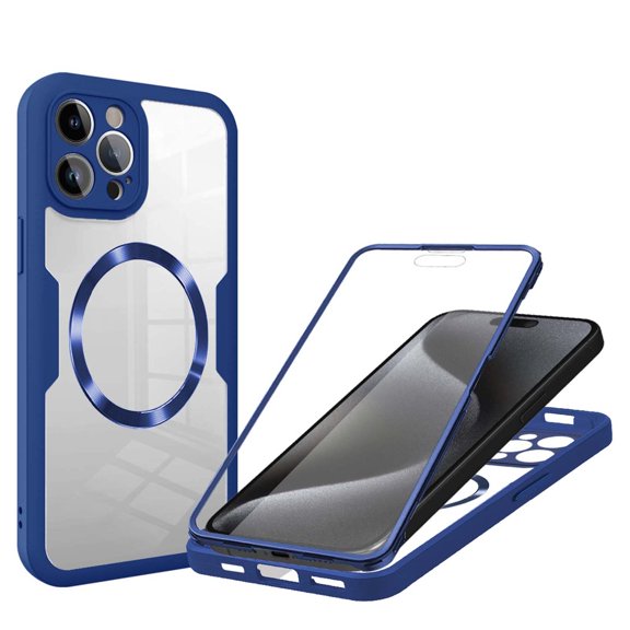Strong Magnetic Phone Case for For iPhone 14 Pro,[Built-in Screen Protector][Compatible with Magsafe][Military Shockproof Dropproof] Heavy Duty Transparent Phone Case Cover,Blue