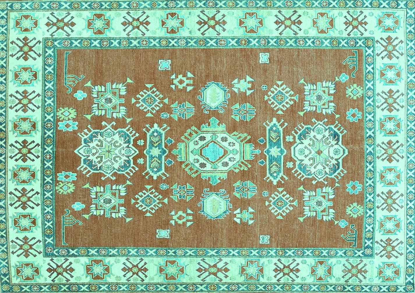 Ahgly Company Machine Washable Indoor Rectangle Geometric Turquoise ...