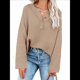 thumbnail image 3 of Suéteres de Gran Tamaño para Mujer, con Mangas Largas de Murciélago, Cuello en V Holgado, Botones, Estilo Henley, Jersey de Punto. Color Café L, 3 of 6