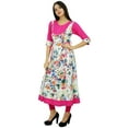 thumbnail image 1 of Bimba Women Printed Cotton Kurta Dress White & Pink Ethnic Kurti Clothing, 1 of 8