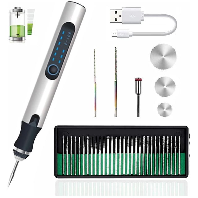 Máquina de grabado recargable USB, mini máquina de grabado eléctrica Pluma de grabado Herramienta rotativa inalámbrica Grabado Joyería Vidrio Madera Piedra Metal Plástico