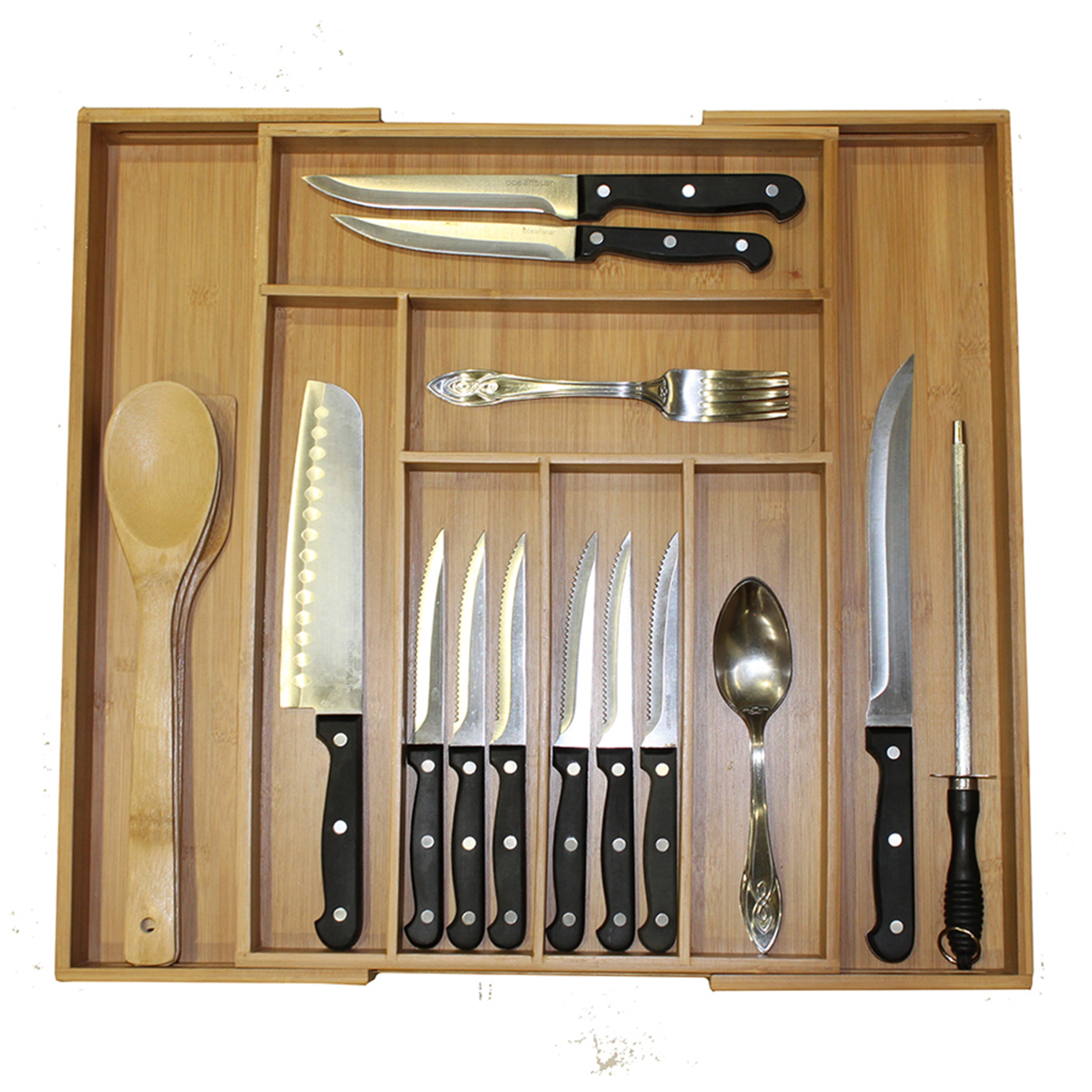 Oceanstar 5 Piece Bamboo Expandable Drawer Utensil Organizer Set, 18 L x 12.75 W x 2 H inches, Natural Color
