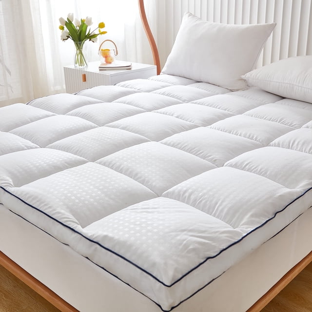 JUSTLET Extra Thick Queen Mattress Topper, Cooling Mattress Pad Cover, 2" Mattress Topper with 8-21 Inch Deep Pocket Soft Comfortable Breathable, White