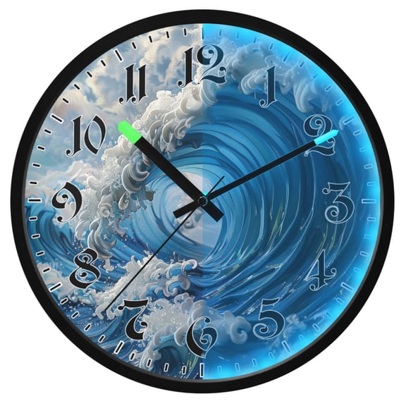 Ryvnso Japanese Wave 12 Inch Night Light Wall Clock Luminous Silent Battery Operate Clocks