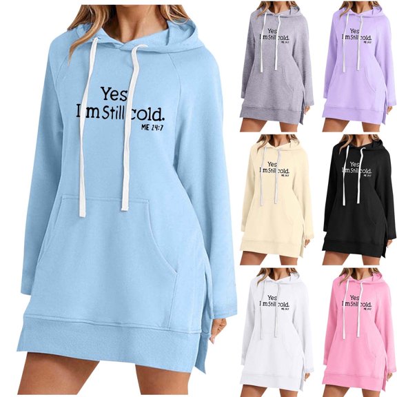 Aboser Yes,I'm Still Cold Womens Oversized Long Hoodies Trendy Side Split Sweatshirts Casual Raglans Long Sleeve Hooded Shirts Comfortable Soft Hoodie Sweatshirt with Pockets Khaki XL