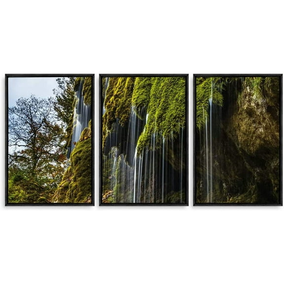 IDEA4WALL 3 Piece Framed Canvas Wall Art for Living Room, Bedroom Waterfall in Deep Forest of Croatia Canvas Prints for Modern Home Decoration Ready to Hang