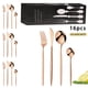 thumbnail image 1 of Juego de vajilla de acero inoxidable con pintura dorada portuguesa, cuchillo, tenedor, cuchara, cucharilla para té, caja de regalo, 1 of 6