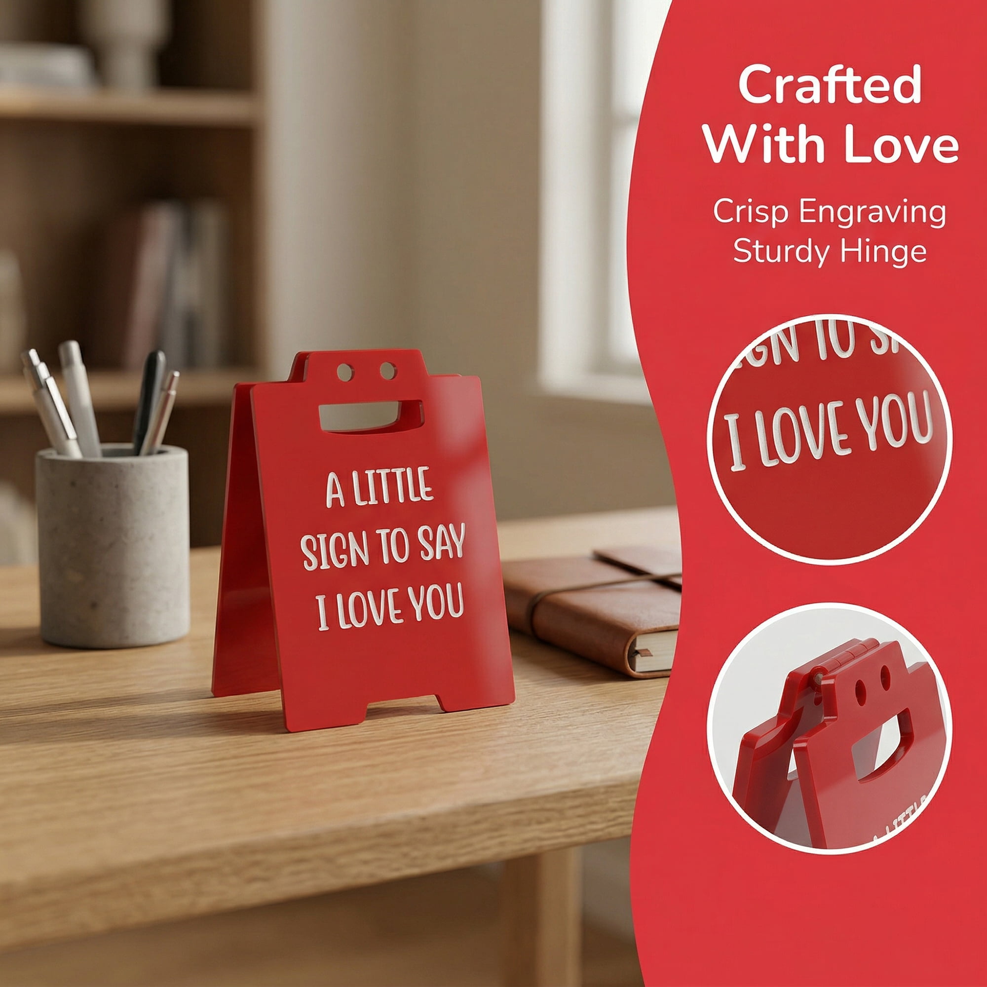 Unique Bargains Extra Stable Acrylic Desk Sign Gift Keepsake Block Red Style A 5.0in