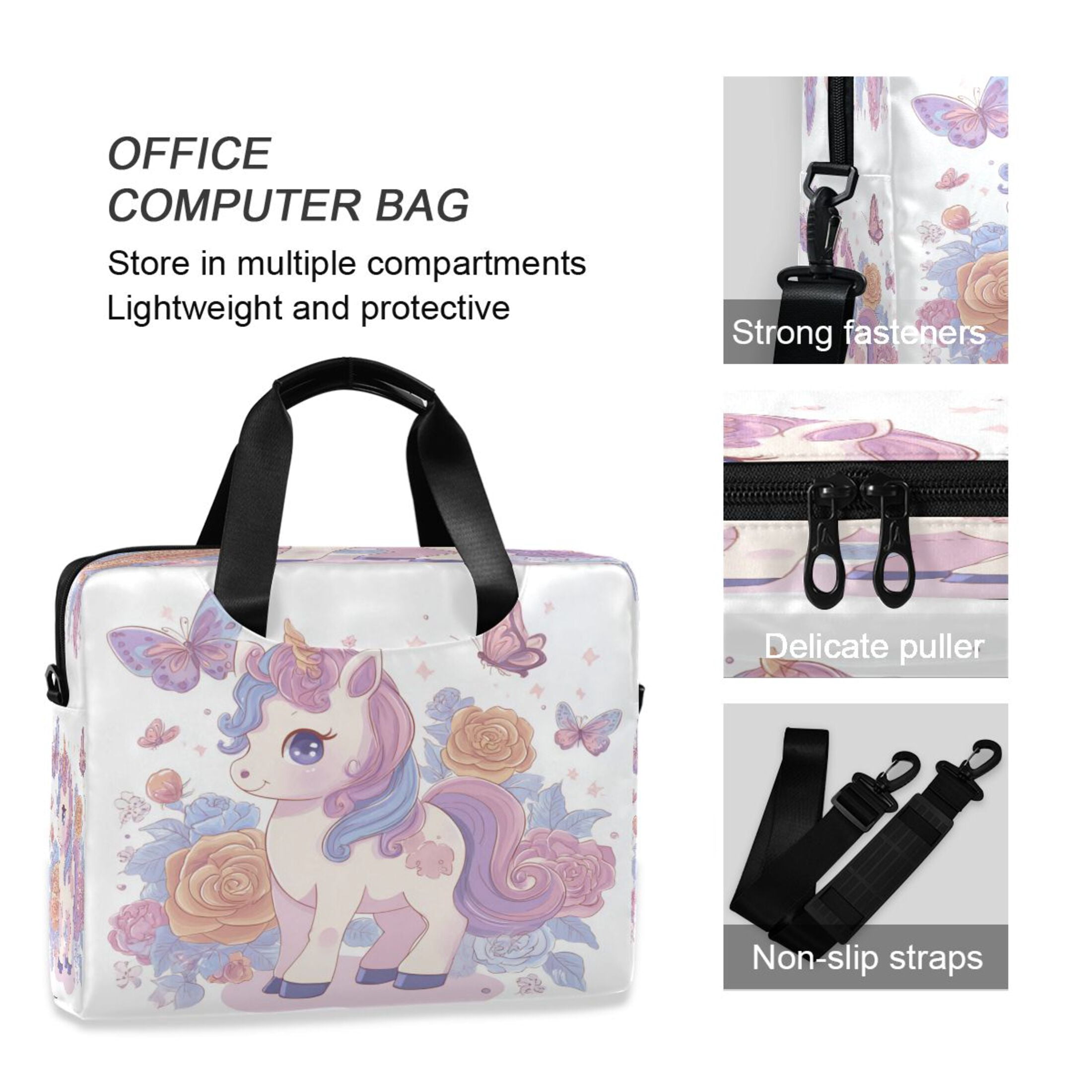 16" Laptop Tote Bag Laptop Sleeve Case Computer Briefcase for Work & Travel Pastel Colors Unicorn