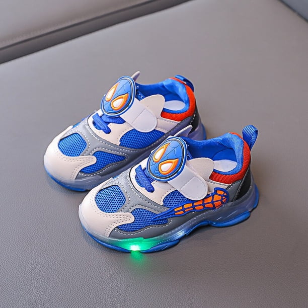 Disney niños dibujos animados Spider-Man niño niña deslizante suave zapatos casuales zapatos deportivos estudiante zapatos para correr zapatos con luz LED 24-plantilla 14,5 cm Gao Jinjia LED
