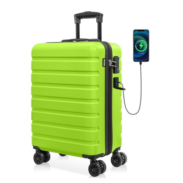 Carry On Luggage Airline approved Hardside Suitcase with Wheels PC ABS Lightweight Luggage with TSA Lock USB 20 inch AppleGreen