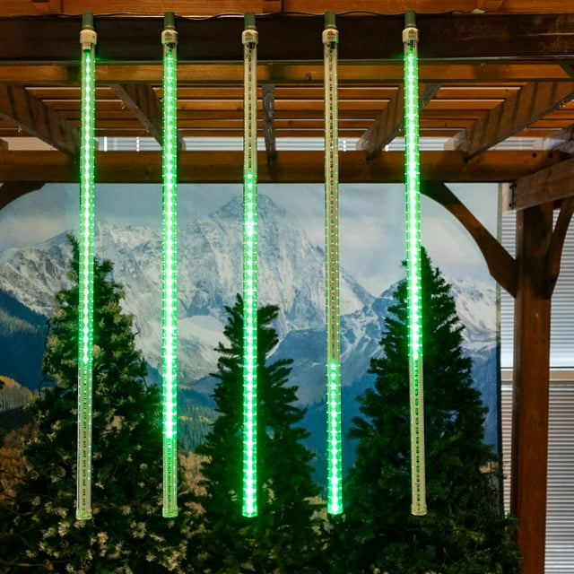 Novelty Lights Meteor Shower Lights, 36 Inch Green LED Cascading Starfall Icicle Tubes, Pack of 5, UL Listed, Durable Polycarbonate Lens, E17/C9 Standard Base, 120V, Indoor/Outdoor
