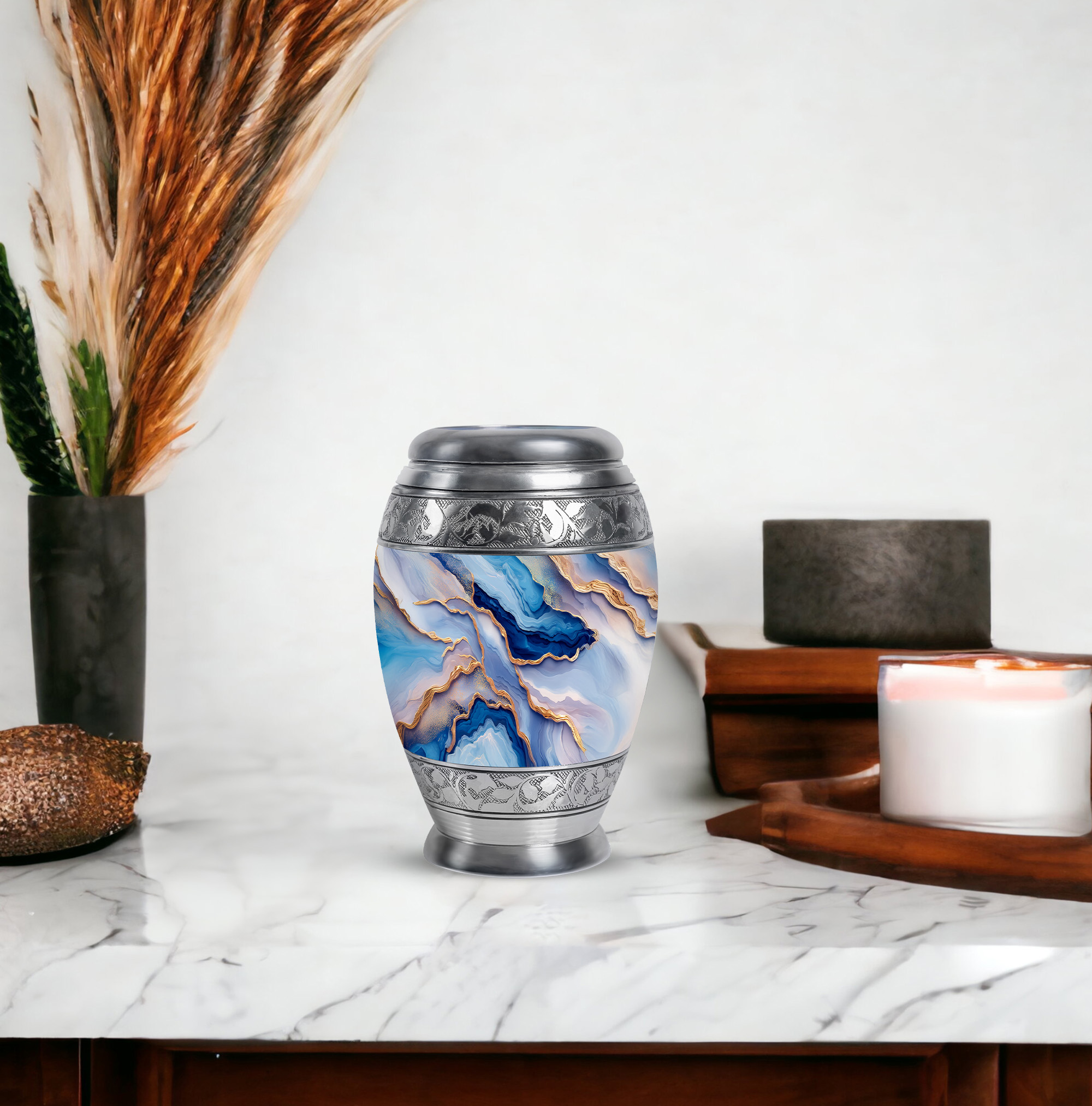 SABURIAL Blue Urn for Human Ash - Decorative Urn for Male & Female Remains - Cremation Urns for Dad Ash - Small for Adult Ashes Male - Burial Urns for Women Ashes - Small Keepsake 3 Inch - Pack of 1