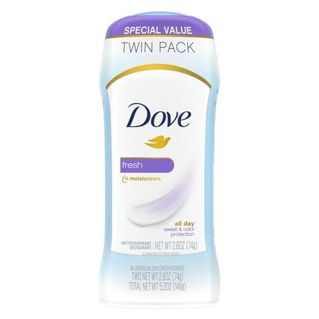 Dove Long Lasting Women's Antiperspirant Deodorant Stick Twin Pack, Fresh, 2.6 oz