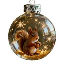 Yucurem 2026 Wildlife Wonders Collection Crystal Glass Ornament, Vivid 3D Animal Christmas Decoration, Clear Plastic Xmas Balls, Luxury Winter Tree Decor (Squirrel)