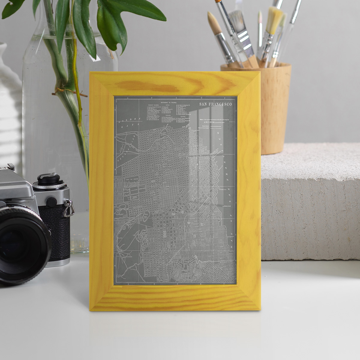 City Map of San Francisco -Framed Print w/glass-Sunflower Yellow
