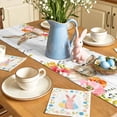 thumbnail image 4 of Easter Rabbit Table Runner, Watercolor Spring Red Orange Flowers Leaf Vintage Wooden Grain Cotton Linen Kitchen Table Decoration Washable Dining Tabletop Runners for Home Party Decor 13x48 Inches, 4 of 9