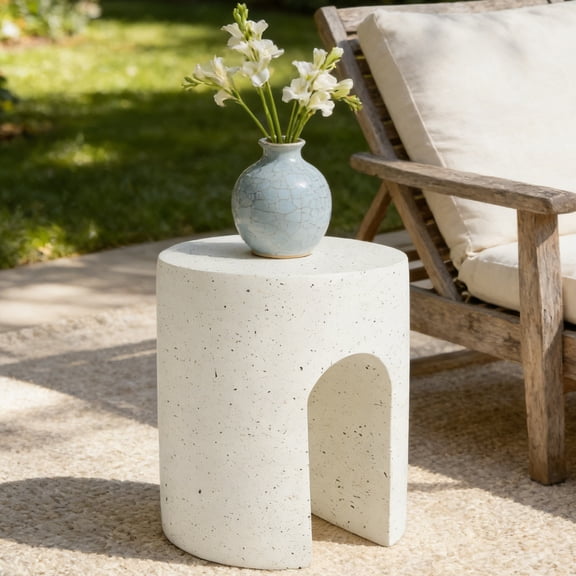 Christopher Knight Home 18.3" Outdoor MGO Travertine Look Terrazzo Accent Side Table, White