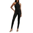 thumbnail image 3 of Women Jumpsuit, Sleeveless Halterneck Backless Solid Slim Long Romper Party Clubwear, 3 of 10