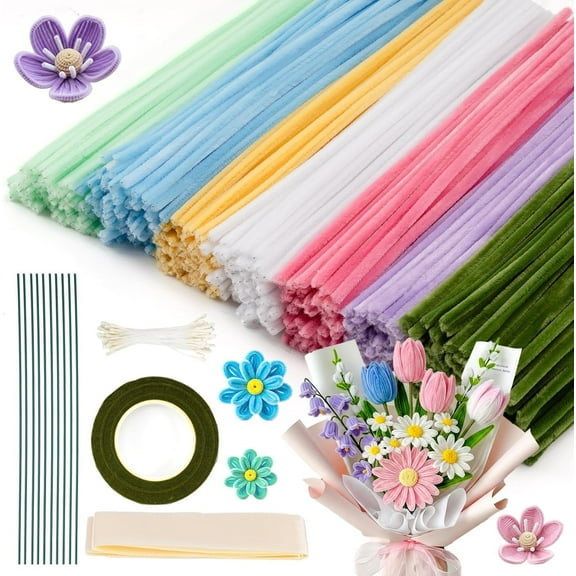 Pipe Cleaners, 500pcs Multi-Colored, Flower Making Kit, Arts and Craft Supplies, Pipe Cleaners Kit, Pipe Cleaners for Flowers, Craft Supplies Kit, Ideas for Art Project Activity