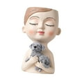 thumbnail image 2 of Maceta de resina con forma de cara para flores, ideal para amigos, hombres y mujeres en la oficina. perro blanco, 2 of 9
