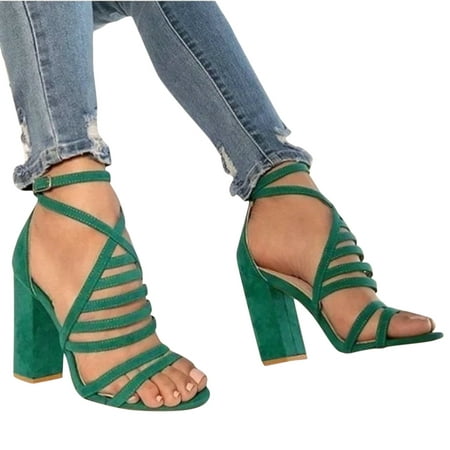 

Cathalem Slide on Sandals for Women Sparkly Sandles Shoes Ladies Fashion Toe Sandals Bohemian High For Women Shoes Peep Heels Sandal Green 9
